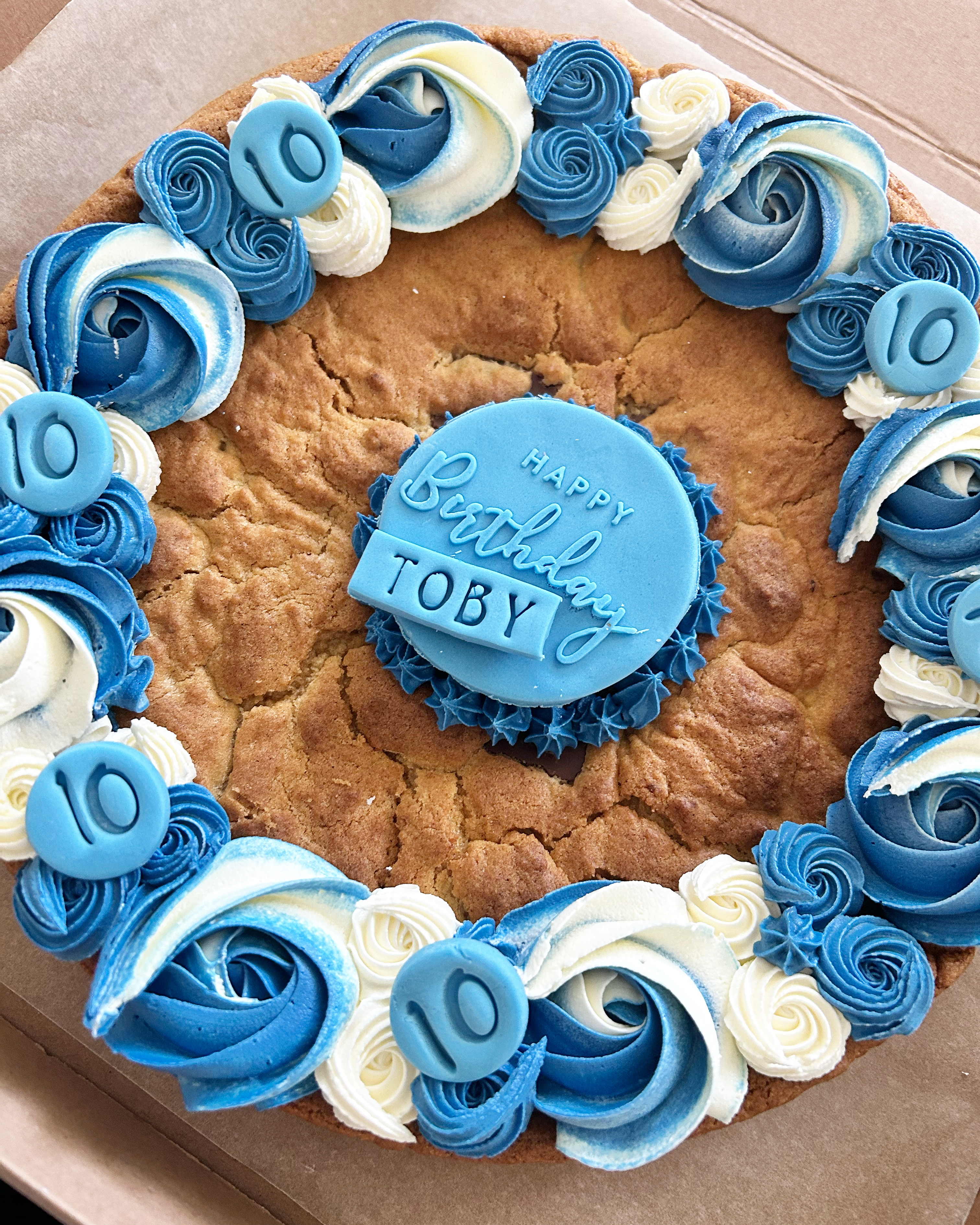 Giant personalised cookie by Blossom Bakery, Chelmsford